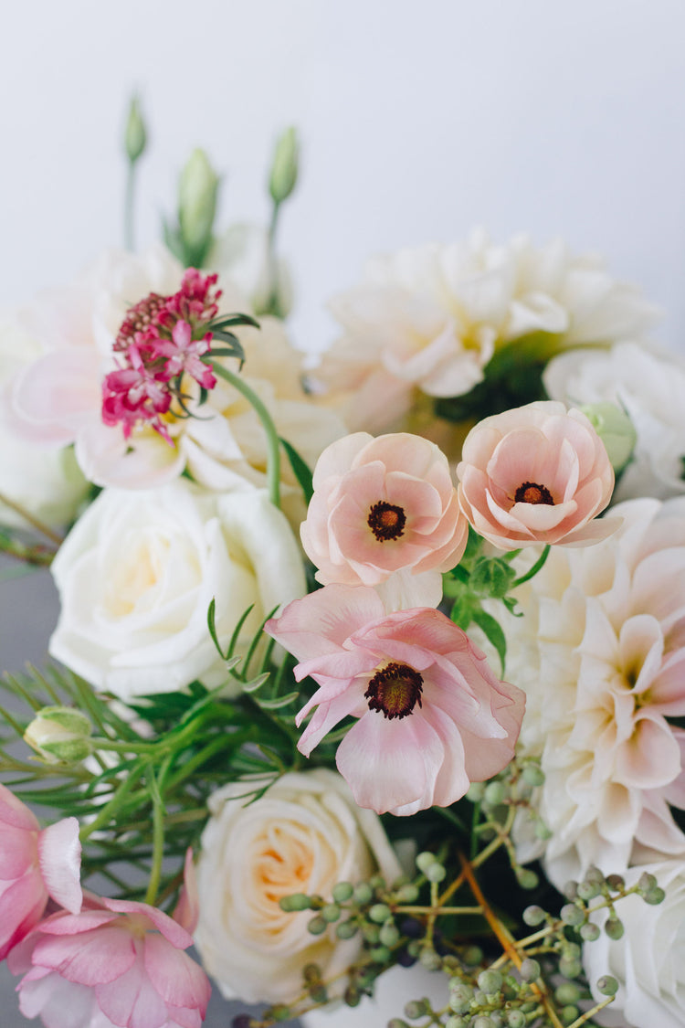 Close up of flowers in pink tones.